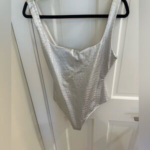 Naked Wardrobe faux silver leather body suit